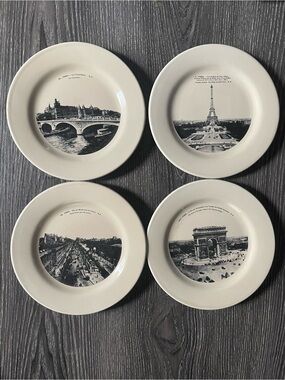 Set of 4 Vintage Paris Scenes Souvenir Plates - Ceramic Dessert Plates